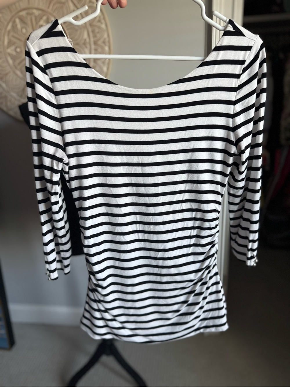 WHBM size small. Black & White Striped Women’s Boatneck Top